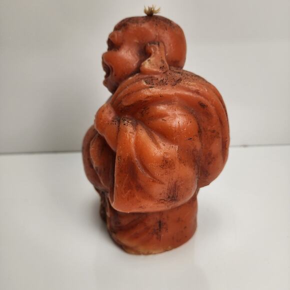 Vintage 90's Orangish Red 7" Tall Standing Laughing Buddha Candle (Never Burned) - Picture 4 of 8
